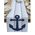 thumbnail image 1 of Table Runner Dresser Scarves 70 Inch Long, Nautical Navy Blue Anchor Linen Dining Table Runners Ripple Wave Chevron Stripe Tabletop Scarf for Wedding Holiday Party Kitchen, 1 of 7