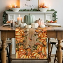 Table Runner Dresser Scarves 70 Inch Long,Thanksgiving Fall Orange Pumpkin Linen Dining Table Runners Autumn Leaves Brown Wood Tabletop Scarf for Wedding Holiday Party Kitchen
