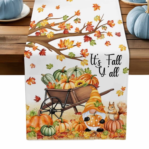 Table Runner Dresser Scarves 70 Inch Long,Thanksgiving Leaf Pumpkin Gnome Linen Dining Table Runners Rustic Pastoral Fall Theme Tabletop Scarf for Wedding Holiday Party Kitchen