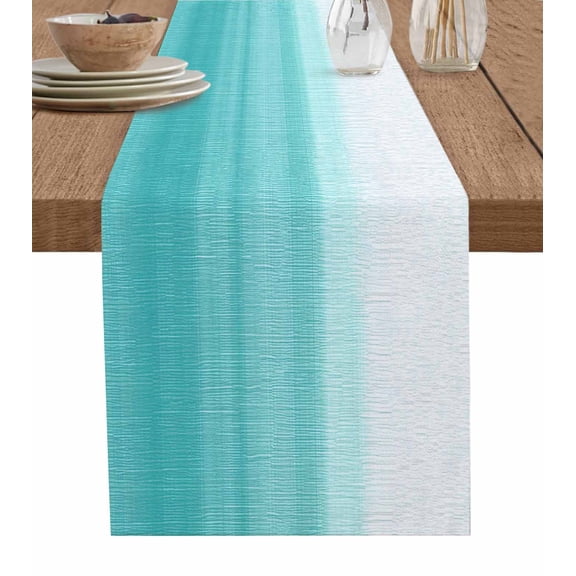 Table Runner Dresser Scarves 70 Inch Long,Watercolor Aqua White Gradient Linen Dining Table Runners Modern Rustic Theme Tabletop Scarf for Wedding Holiday Party Kitchen