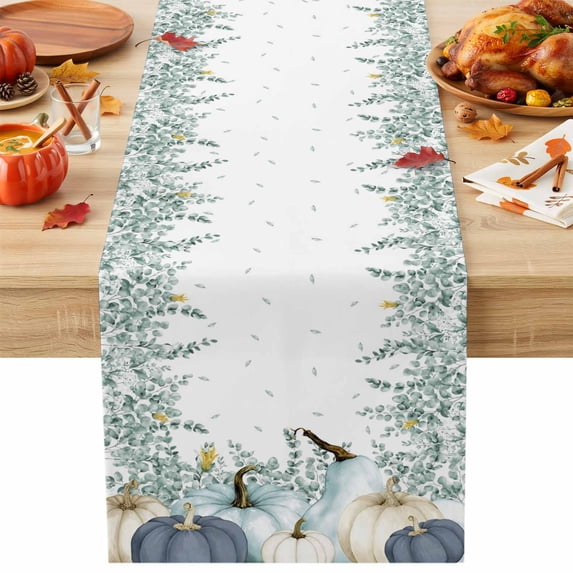 Table Jpeg Table Runner Dresser Scarves 70 Inch Long,Watercolor Fall Blue Pumpkin ...