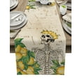 thumbnail image 1 of Table Runner Dresser Scarves 70 Inch Long, Watercolor Lemon and Skull Skeleton Linen Dining Table Runners Summer Fruit on Vintage Tabletop Scarf for Wedding Holiday Party Kitchen, 1 of 7