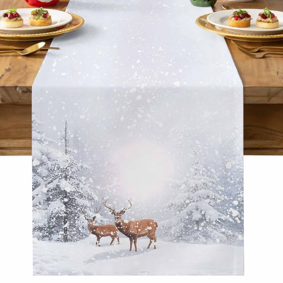 Table Runner Dresser Scarves 70 Inch Long,Winter Elk Snowfall Linen ...