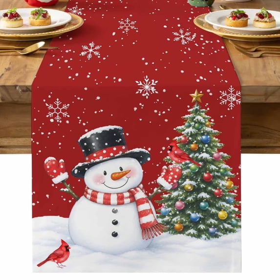 Table Runner Dresser Scarves 70 Inch Long,Xmas Snowman Farm Pine Tree ...