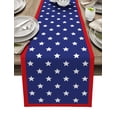 thumbnail image 1 of Table Runner Dresser Scarves 72 Inch Long, 4th of July American Patriotic Star on Blue Linen Dining Table Runners Independence Freedom Red Frame Tabletop Scarf for Wedding Holiday Party Kitchen, 1 of 9