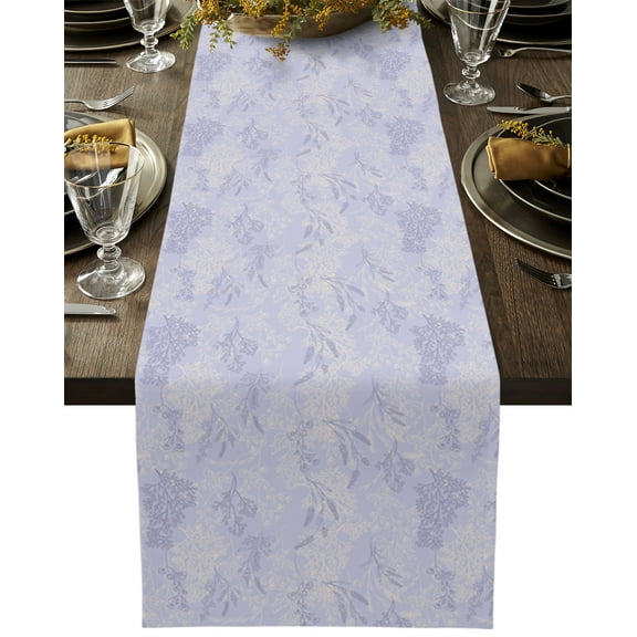Table Runner Dresser Scarves 72 Inch Long, Abstract Floral Lavender Pattern Linen Dining Table Runners Seamless Flower on Lilac Purple Tabletop Scarf for Wedding Holiday Party Kitchen