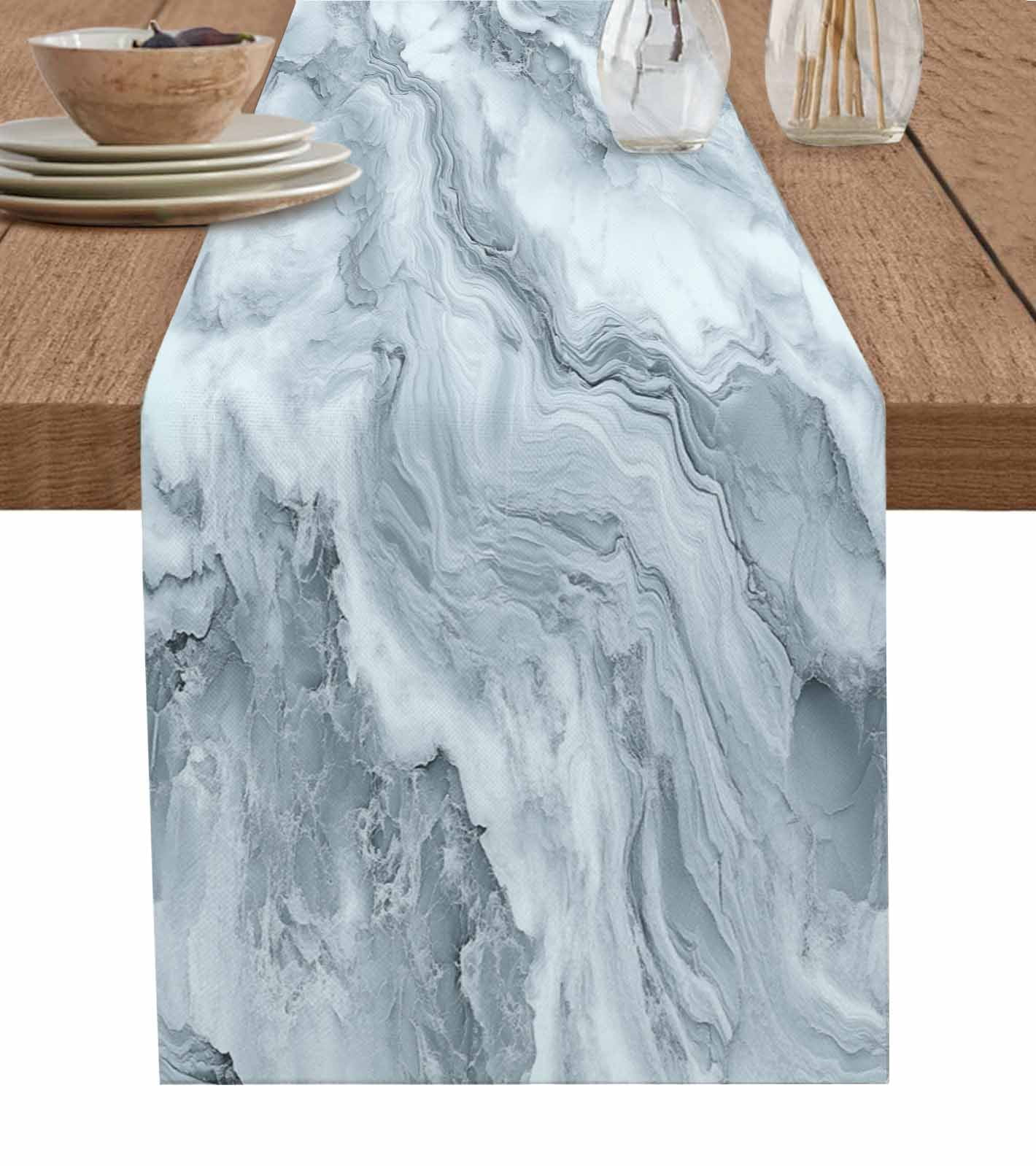 Table Runner Dresser Scarves 72 Inch Long,Abstract Gray Water Ripple Stripe Linen Dining Table Runners Natural Marble Texture Tabletop Scarf for Wedding Holiday Party Kitchen