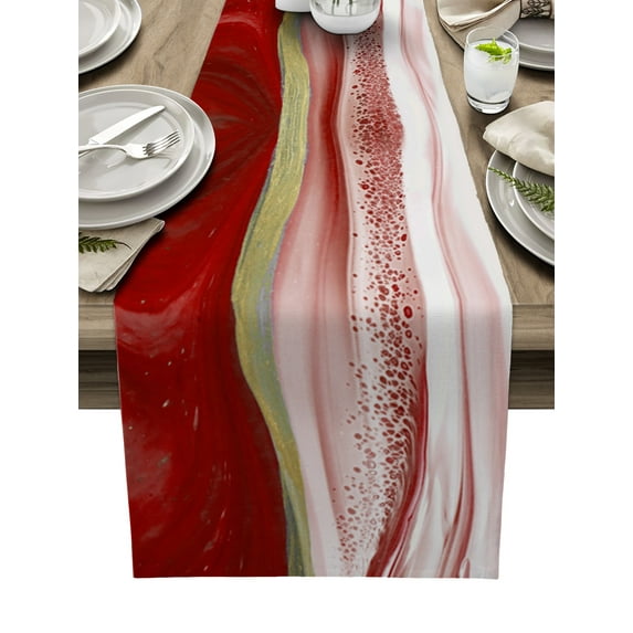 Table Runner Dresser Scarves 72 Inch Long, Abstract Red Gradient Marble Linen Dining Table Runners Modern Aesthetic Ombre Tabletop Scarf for Wedding Holiday Party Kitchen