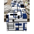 thumbnail image 1 of Table Runner Dresser Scarves 72 Inch Long, Blue Black Grey Geometric Rectangle Linen Dining Table Runners Mid Century Nordic Color Art Tabletop Scarf for Wedding Holiday Party Kitchen, 1 of 7