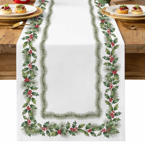 Table Runner Dresser Scarves 72 Inch Long,Christmas Holly Berry Fir ...