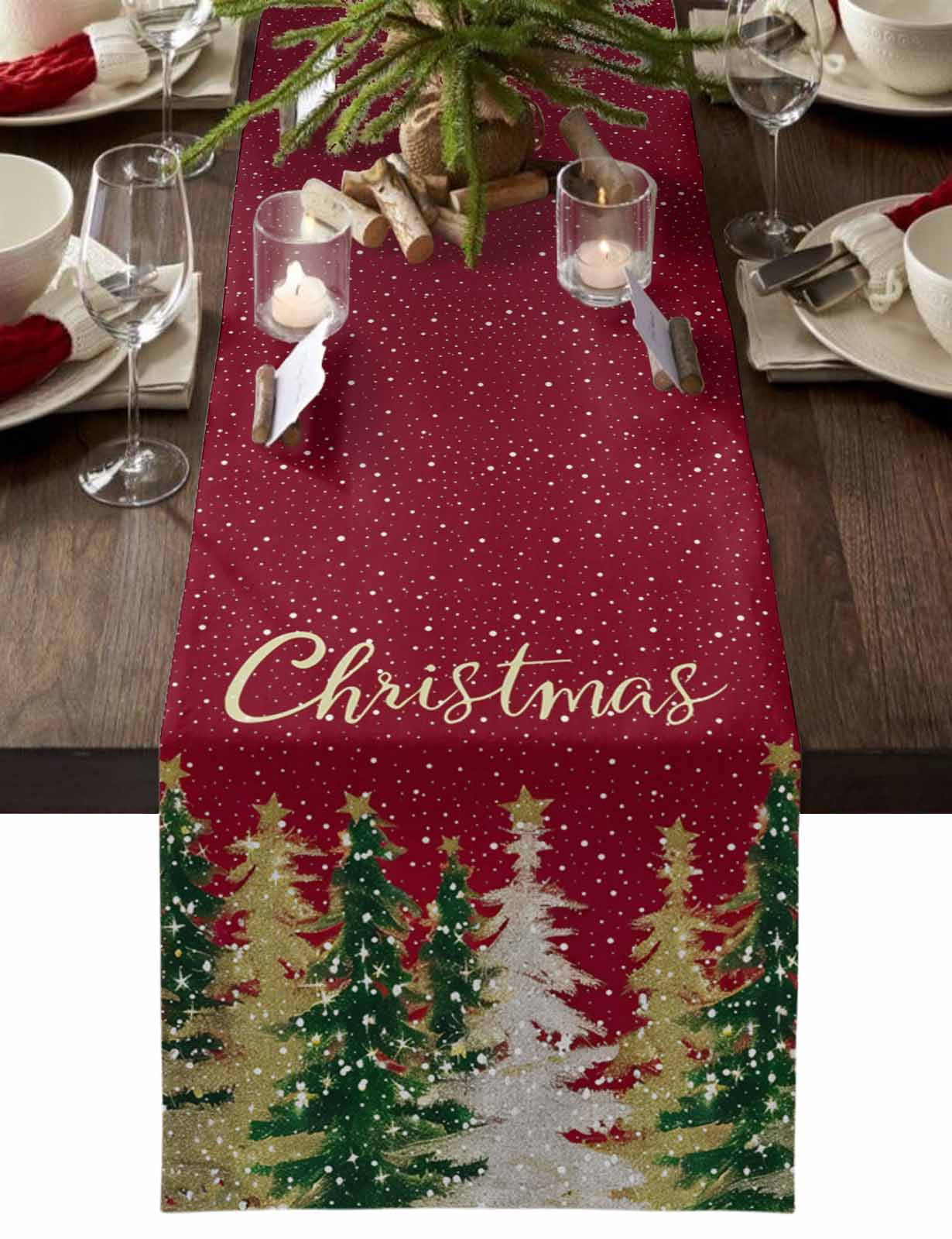 Snow Table Runner Table Runner Dresser Scarves 72 Inch Long, Christmas Tree Sketch with ...