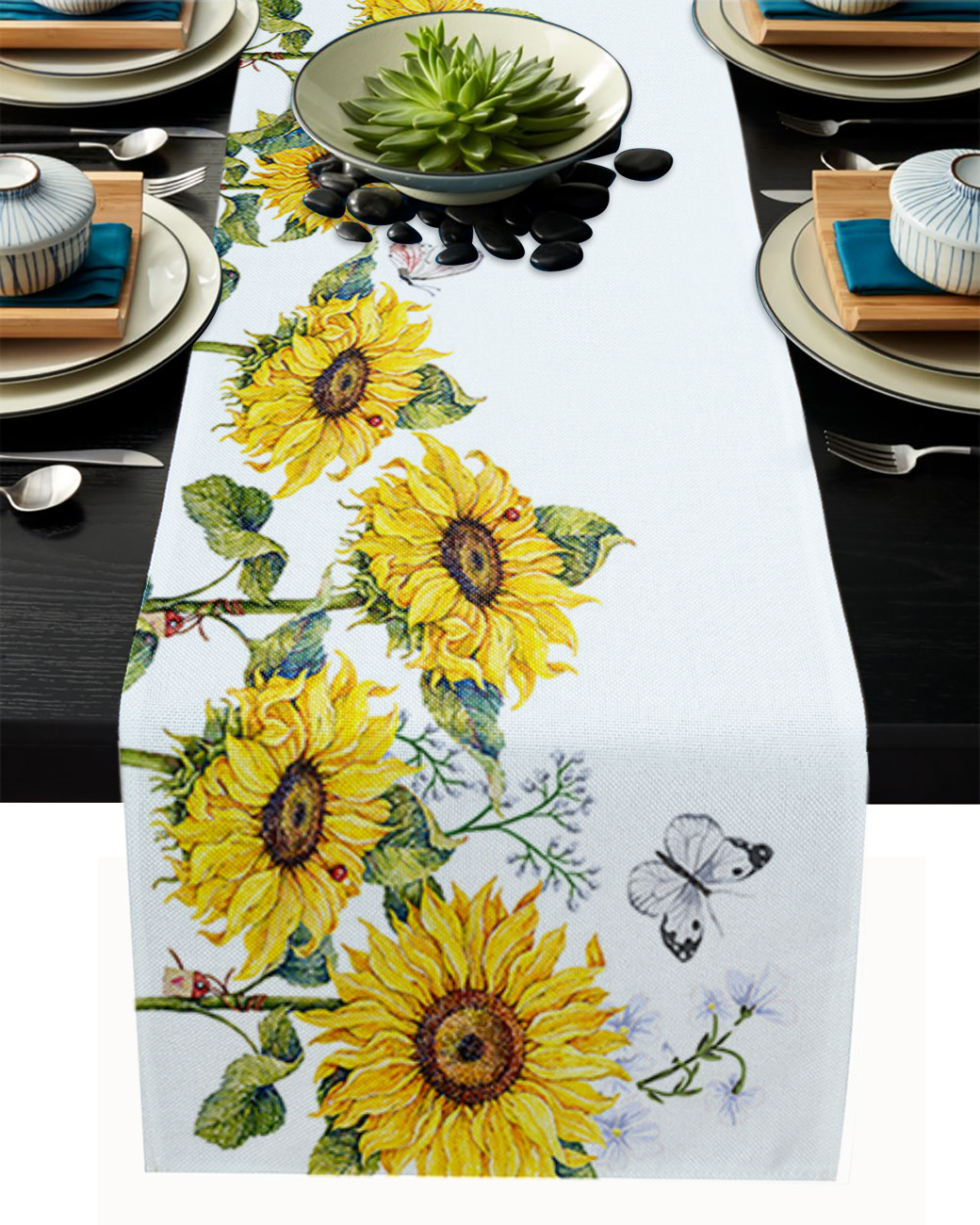 Table Runner Dresser Scarves 72 Inch Long, Farm Watercolor Sunflowers ...