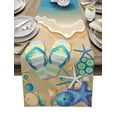 thumbnail image 1 of Table Runner Dresser Scarves 72 Inch Long, Flip Flops and Starfish Seashell Linen Dining Table Runners Seaside Sandbeach with Sea Wave Tabletop Scarf for Wedding Holiday Party Kitchen, 1 of 7