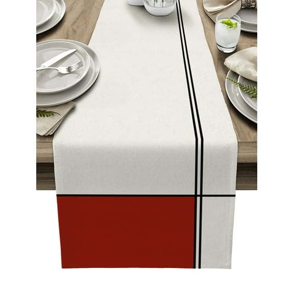 Table Runner Dresser Scarves 72 Inch Long, Geometric Abstract Minimalist Splicing Art Linen Dining Table Runners Line Black Stripe Color Block Tabletop Scarf for Wedding Holiday Party Kitchen