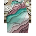 thumbnail image 1 of Table Runner Dresser Scarves 72 Inch Long, Geometric Wave Line Teal Pink Gradient Linen Dining Table Runners Modern Abstract Ocean Beach Tabletop Scarf for Wedding Holiday Party Kitchen, 1 of 7