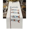 thumbnail image 1 of Table Runner Dresser Scarves 72 Inch Long, Japanese Koinobori Tokyo Carp Streamer Linen Dining Table Runners Abstract Fish on Burlap Tabletop Scarf for Wedding Holiday Party Kitchen, 1 of 9
