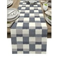 thumbnail image 1 of Table Runner Dresser Scarves 72 Inch Long, Modern Abstract Lattice Splicing Art Linen Dining Table Runners Blue Grey Buffalo Plaid Tabletop Scarf for Wedding Holiday Party Kitchen, 1 of 7