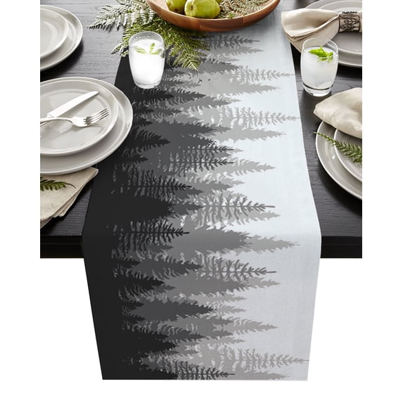 Table Runner Dresser Scarves 72 Inch Long, Modern Art Forest Trees Shadow Scene Linen Dining Table Runners Gradient Black Grey White Tabletop Scarf for Wedding Holiday Party Kitchen