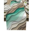 thumbnail image 1 of Table Runner Dresser Scarves 72 Inch Long, Modern Teal Green and Brown Gradient Linen Dining Table Runners Geometric Abstract Sea Beach Tabletop Scarf for Wedding Holiday Party Kitchen, 1 of 7