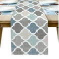 thumbnail image 1 of Table Runner Dresser Scarves 72 Inch Long, Moroccan Geometric Quatrefoil Plaid Linen Dining Table Runners Blue Grey Tile Lattice on Linen Tabletop Scarf for Wedding Holiday Party Kitchen, 1 of 7