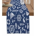 thumbnail image 1 of Table Runner Dresser Scarves 72 Inch Long, Nautical Compass Lignthouse Anchor Linen Dining Table Runners Marine Fish Anchor on Navy Blue Tabletop Scarf for Wedding Holiday Party Kitchen, 1 of 7