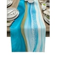 thumbnail image 1 of Table Runner Dresser Scarves 72 Inch Long, Ocean Abstract Gradient Marble Linen Dining Table Runners Aqua and Gold Ripple Art Tabletop Scarf for Wedding Holiday Party Kitchen, 1 of 7