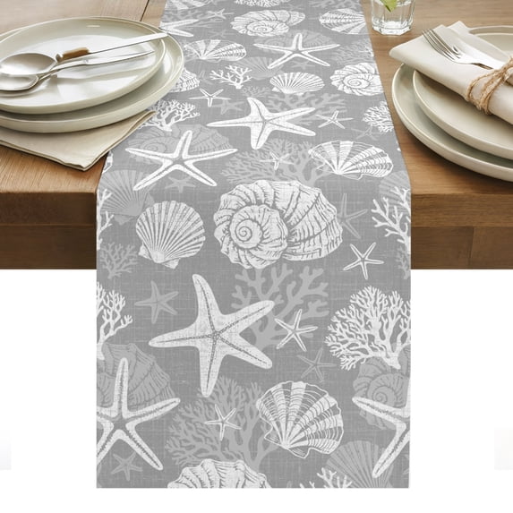 Conch Shell Fod Table Runner Dresser Scarves 72 Inch Long,Ocean Starfish Shell Conch ...