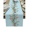 thumbnail image 1 of Table Runner Dresser Scarves 72 Inch Long, Pink Watercolor Peony Flowers and Branch Linen Dining Table Runners Vine Plants on Blue Tabletop Scarf for Wedding Holiday Party Kitchen, 1 of 7
