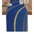thumbnail image 1 of Table Runner Dresser Scarves 72 Inch Long, Royal Blue Stripes Gold Inlay Linen Dining Table Runners Liquid Abstract Ripple Curve Tabletop Scarf for Wedding Holiday Party Kitchen, 1 of 7