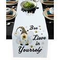 thumbnail image 1 of Table Runner Dresser Scarves 72 Inch Long, Rustic Gnomes Dwarfs, Spring Floral on White Linen Dining Table Runners Black Positive Quotes Tabletop Scarf for Wedding Holiday Party Kitchen, 1 of 7