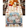 thumbnail image 1 of Table Runner Dresser Scarves 72 Inch Long,Thanksgiving Farm Blue Truck Pumpkin Linen Dining Table Runners Fall Maple Leaves on Checker Tabletop Scarf for Wedding Holiday Party Kitchen, 1 of 9