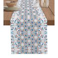 thumbnail image 1 of Table Runner Dresser Scarves 72 Inch Long, Vintage Blue Orange Splicing Circle Linen Dining Table Runners Abstract Geometric Tile Texture Tabletop Scarf for Wedding Holiday Party Kitchen, 1 of 7