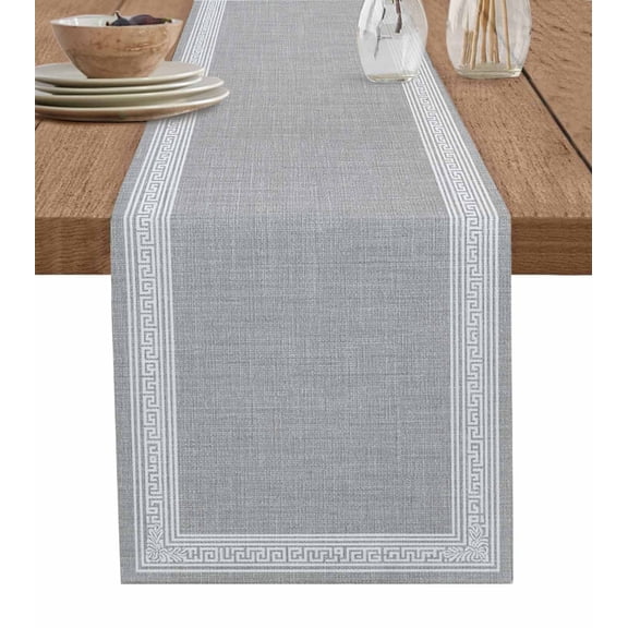 Table Runner Dresser Scarves 72 Inch Long,Vintage Key Pattern Grey Linen Linen Dining Table Runners Abstract Square Texture Tabletop Scarf for Wedding Holiday Party Kitchen