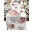 thumbnail image 1 of Table Runner Dresser Scarves 72 Inch Long, Vintage Watercolor Blossom Flowers Green Leaf Linen Dining Table Runners Pink White Floral Tabletop Scarf for Wedding Holiday Party Kitchen, 1 of 7