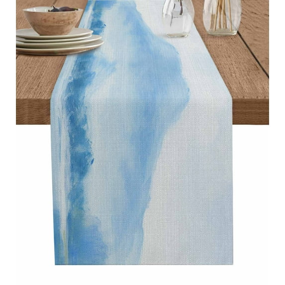 Table Runner Dresser Scarves 72 Inch Long,Watercolor Abstract Natural Scene Linen Dining Table Runners Mountain Tree Lake on Linen Tabletop Scarf for Wedding Holiday Party Kitchen