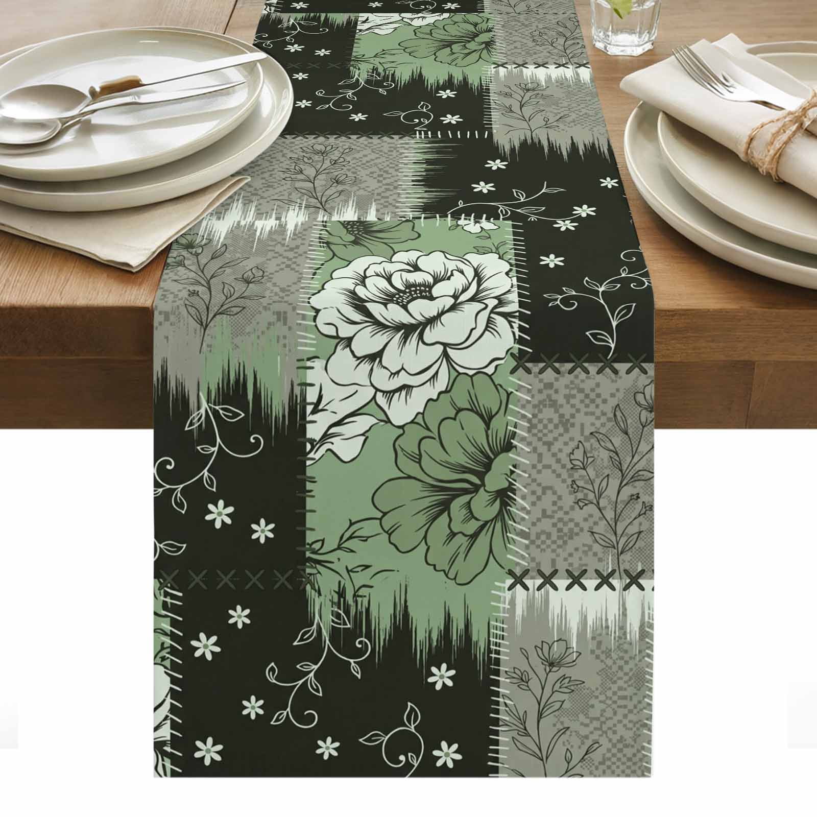 Table Runner Dresser Scarves 72 Inch Long,Watercolor Flowers Rose Linen ...