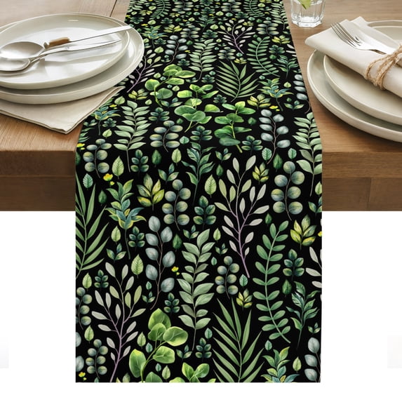 Table Jpeg Table Runner Dresser Scarves 72 Inch Long,Watercolor Green Leaves on ...