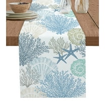 Table Runner Dresser Scarves 90 Inch Long, Abstract Marine Coral Linen Dining Table Runners Sea Ocean Starfish Texture Tabletop Scarf for Wedding Holiday Party Kitchen