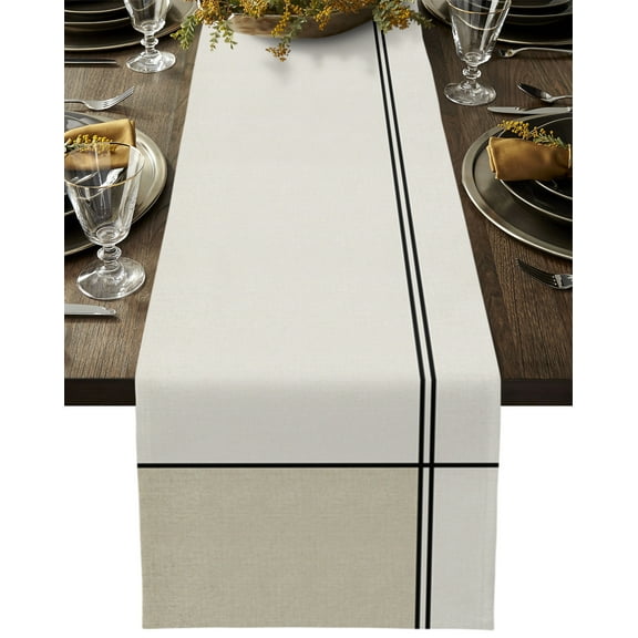 Table Runner Dresser Scarves 90 Inch Long, Abstract Modern Minimalist Art Linen Dining Table Runners Geometry Lines Color Burlap Splicing Tabletop Scarf for Wedding Holiday Party Kitchen