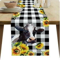 Table Runner Dresser Scarves 90 Inch Long, Animal Cow Yellow Flowers Buffalo Check Plaid Linen Dining Table Runners Farm Black Tabletop Scarf for Wedding Holiday Party Kitchen