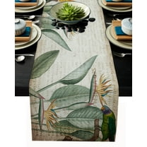 Table Runner Dresser Scarves 90 Inch Long, Bird Parrot Sits on Branch Plant Linen Dining Table Runners Retro Old Newspaper Tabletop Scarf for Wedding Holiday Party Kitchen