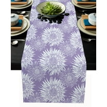 Table Runner Dresser Scarves 90 Inch Long, Blooming Sunflowers on Purple Linen Dining Table Runners Nature Spring Flower Blossom Tabletop Scarf for Wedding Holiday Party Kitchen
