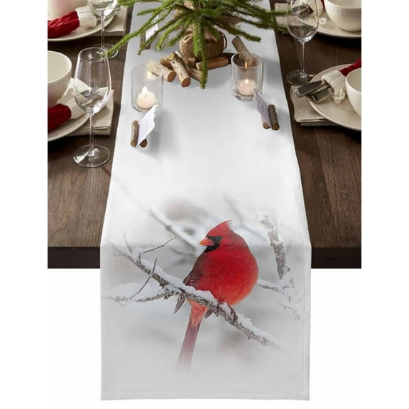 Table Runner Dresser Scarves 90 Inch Long,Christmas Cardinal Bird Linen Dining Table Runners