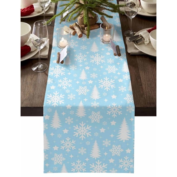 Table Runner Dresser Scarves 90 Inch Long,Christmas Tree Star Snowflake Linen Dining Table Runners