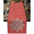 thumbnail image 1 of Table Runner Dresser Scarves 90 Inch Long, Christmas Winter Silver Snowflake Linen Dining Table Runners Shining Glitter Red Back Tabletop Scarf for Wedding Holiday Party Kitchen, 1 of 7