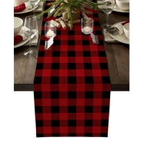 Table Runner Dresser Scarves 90 Inch Long, Classic Red and Black Grid Lattice Linen Dining Table Runners Farmhouse Buffalo Checker Plaid Tabletop Scarf for Wedding Holiday Party Kitchen