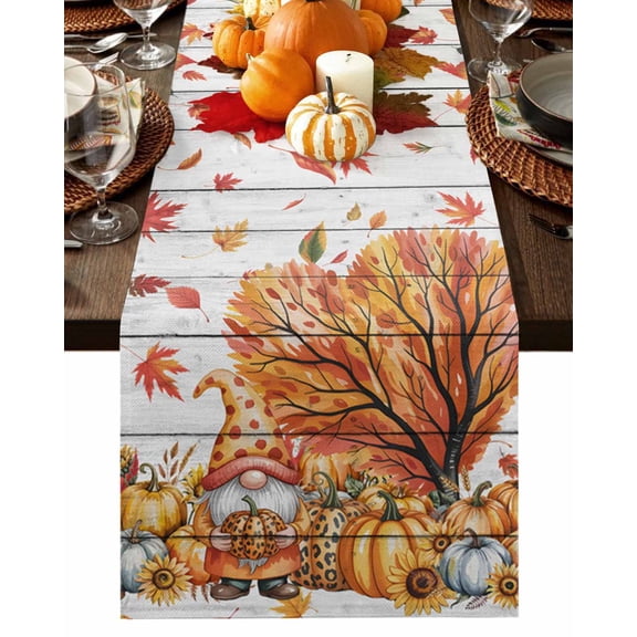 Table Runner Dresser Scarves 90 Inch Long,Fall Orange Pumpkin Leaf Flower Linen Dining Table Runners