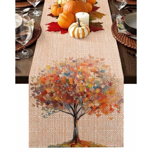 Table Runner Dresser Scarves 90 Inch Long,Fall Tree Orange Maple Leaves Linen Dining Table Runners