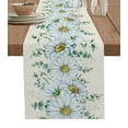 thumbnail image 1 of Table Runner Dresser Scarves 90 Inch Long, Farm Daisy and Eucalyptus Leaves Vines Linen Dining Table Runners Greenery on Vintage Linen Tabletop Scarf for Wedding Holiday Party Kitchen, 1 of 7
