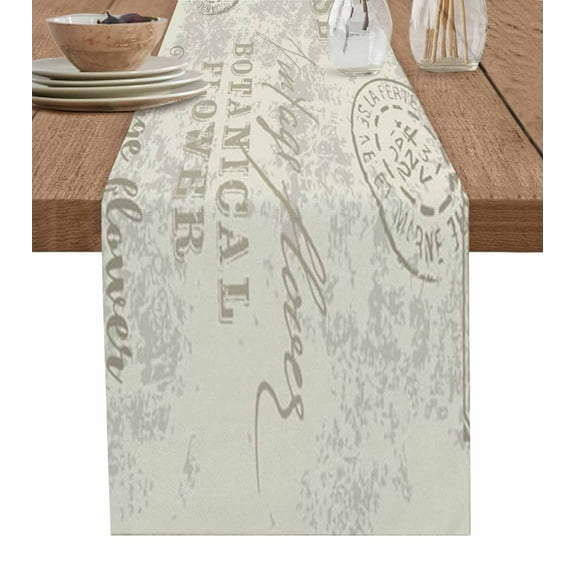 Table Runner Dresser Scarves 90 Inch Long, Farm Green Leaf Purple Lavender Vintage Back Linen Dining Table Runners Country Spring Floral Tabletop Scarf for Wedding Holiday Party Kitchen